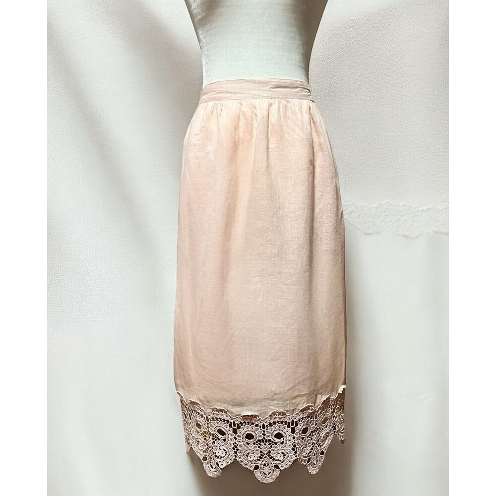 VTG 80's Capriccio by Digna Pink 100% Linen Blouse Skirt Set Victorian Lace Sz 6 - Picture 9 of 16